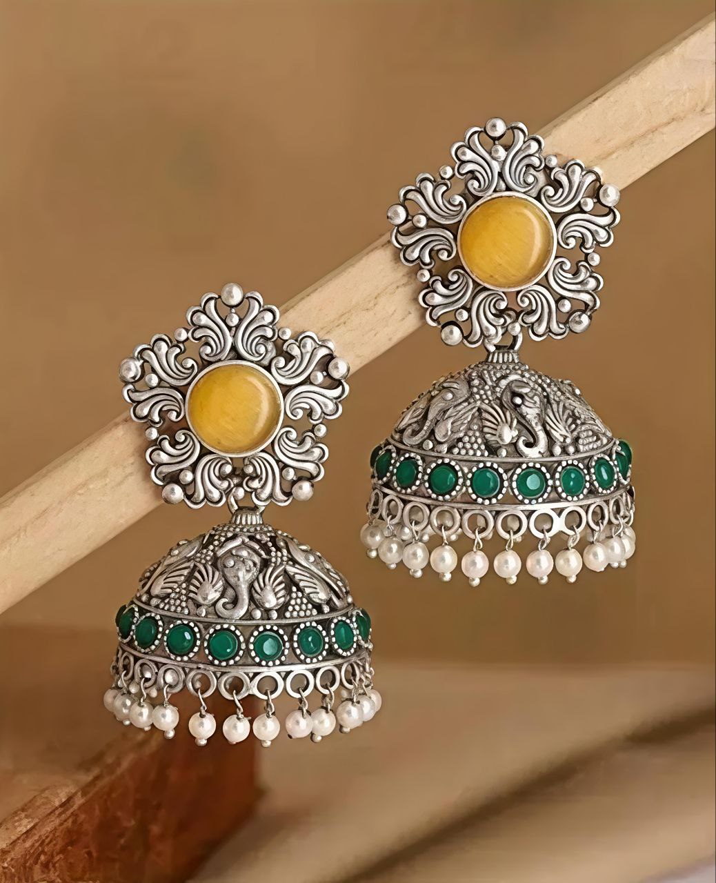 Aarohi Antique Silver Jhumka Earrings