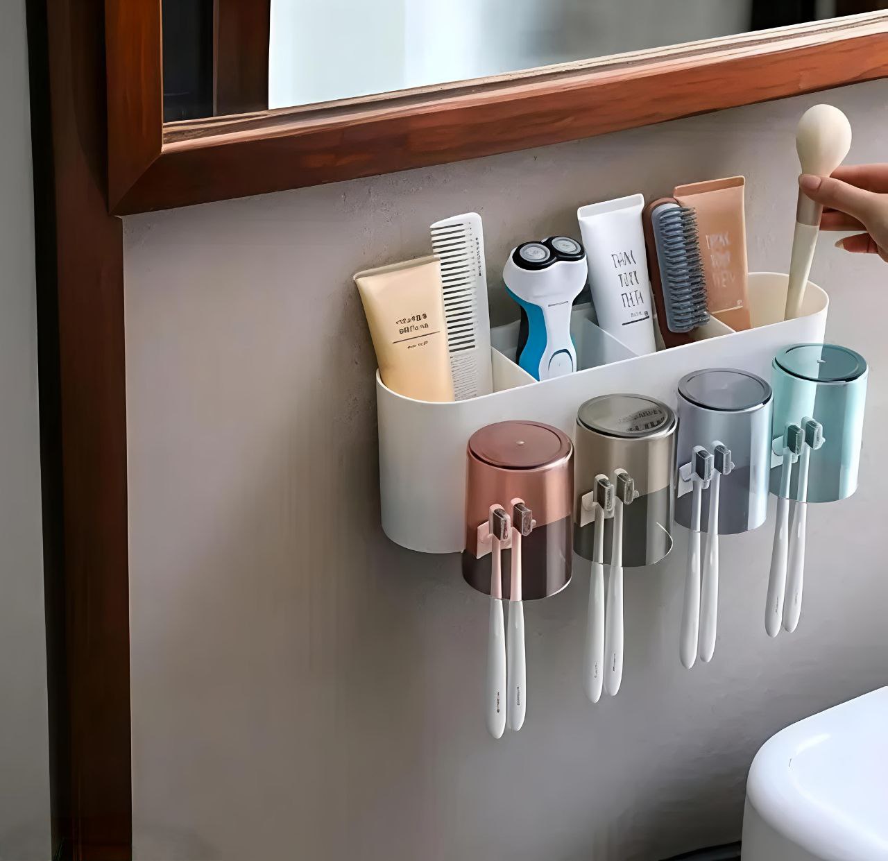 Premium Bathroom Toothbrush & Toothpaste Organizer – 4 Cups Storage Rack
