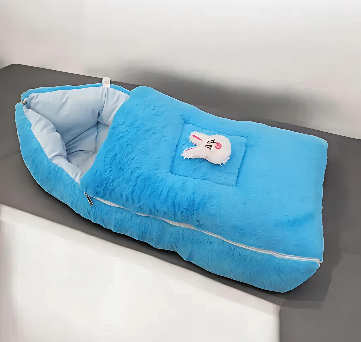 Baby Sleeping Bag – Soft Fur & Cotton Inner, Blue Color, Zipper Closure, Warm & Cozy for 0–12 Months