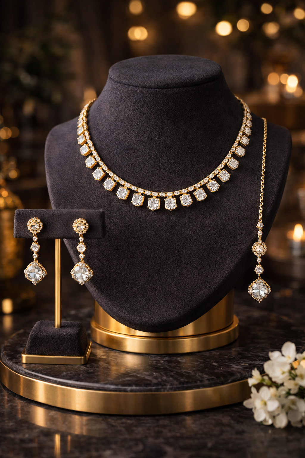 Royal Polki Diamond Necklace Set with Earrings & Maang Tikka