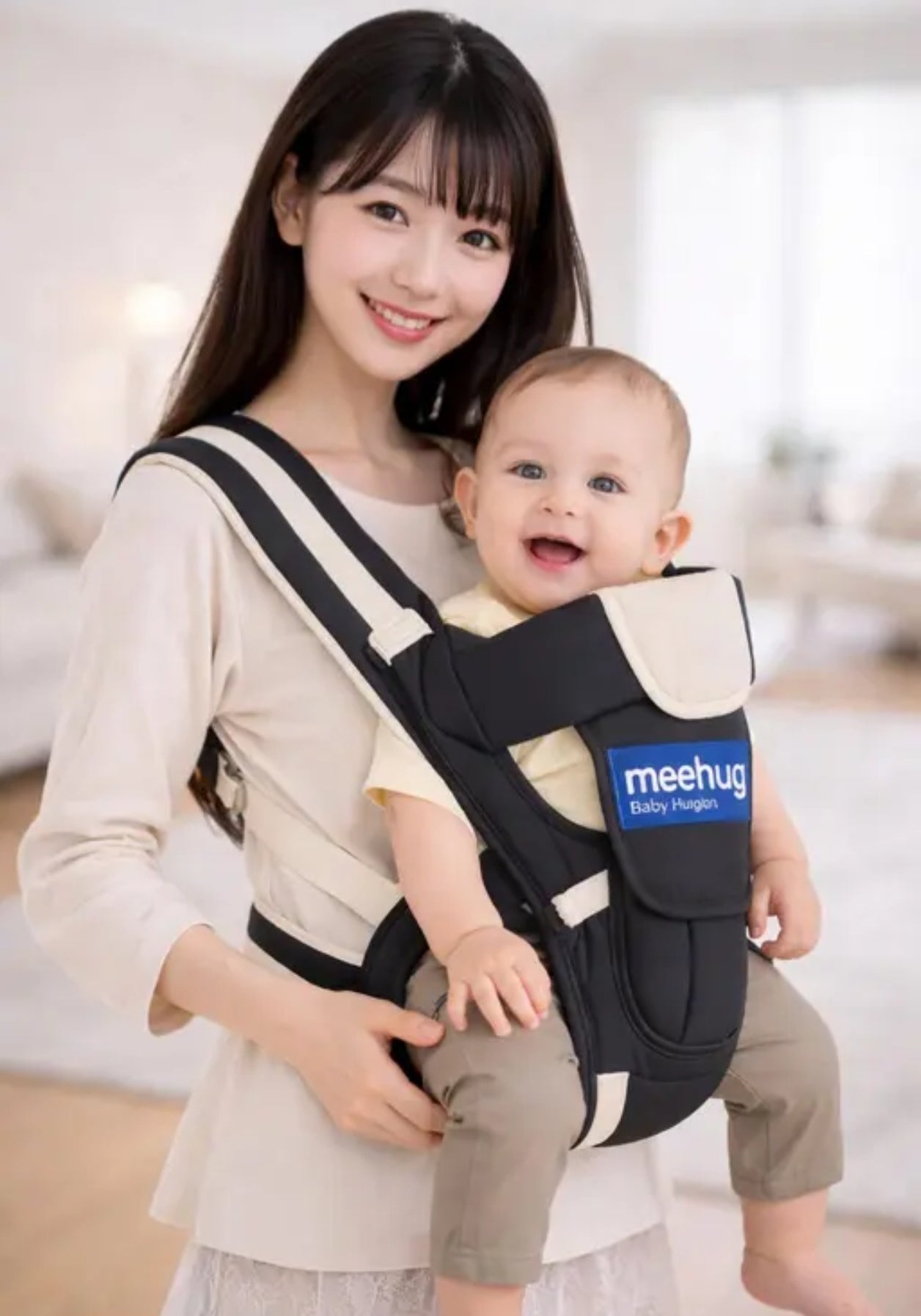 4 in 1 Ergonomic Black Baby Carrier – Front & Back Carry, Breathable Mesh, Adjustable Straps, Lightweight Design (Up to 24 Months)