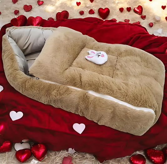 Newborn Baby Sleeping Bag – Soft Fur Outside & Cotton Inside, Warm and Comfortable, Zipper Closure, Beige Colour (0–12 Months)