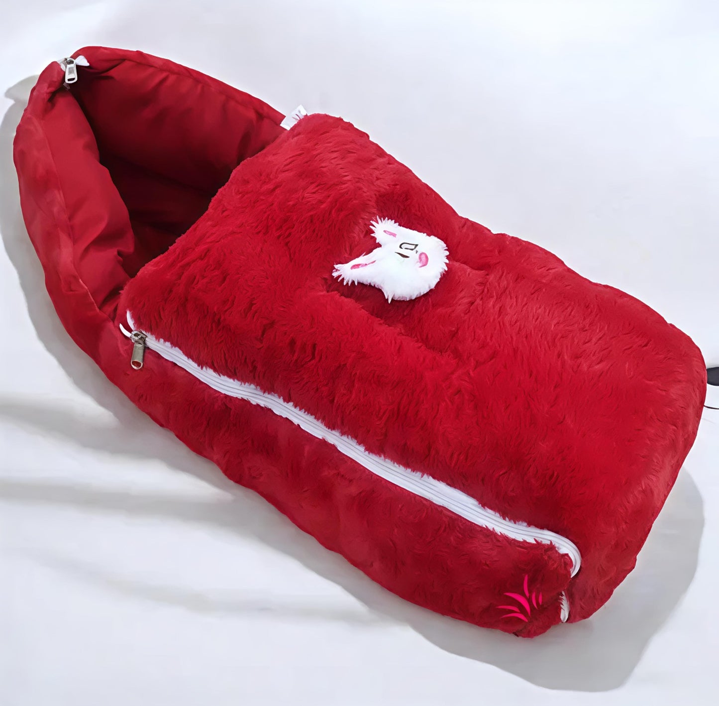 Baby Sleeping Bag – Soft Fur Outside, Cotton Inside, Warm & Comfortable, Zipper Closure, Red Color (0–12 Months)