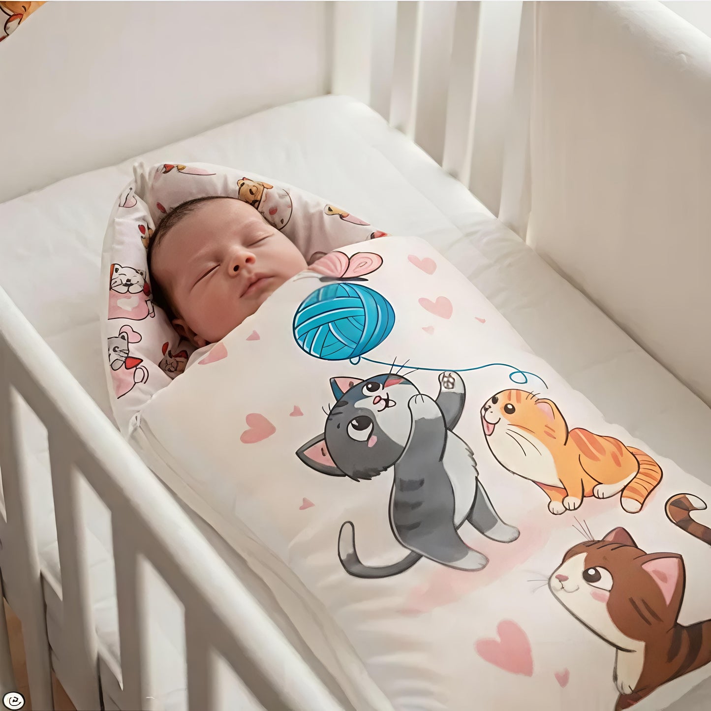 Baby Cotton Sleeping Bag cum Bed – Soft Printed Fabric, Foldable Design, Zipper Closure, Cute Cat Print (0–12 Months)