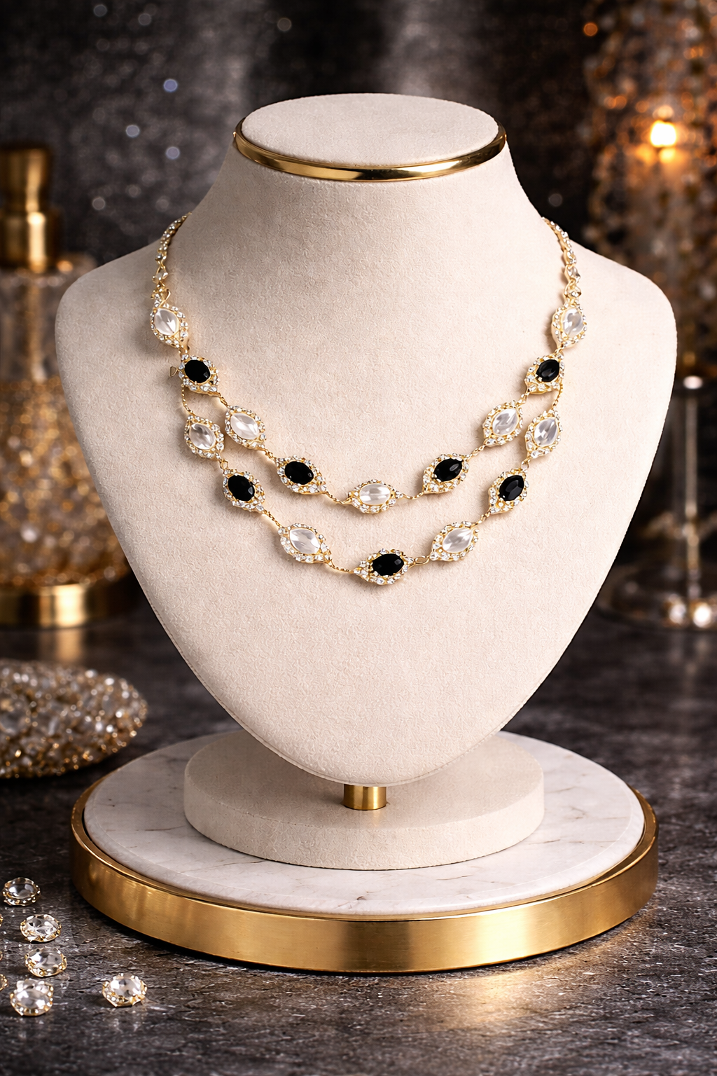 Midnight Crystal Luxe Double Layer Necklace Set with Earrings