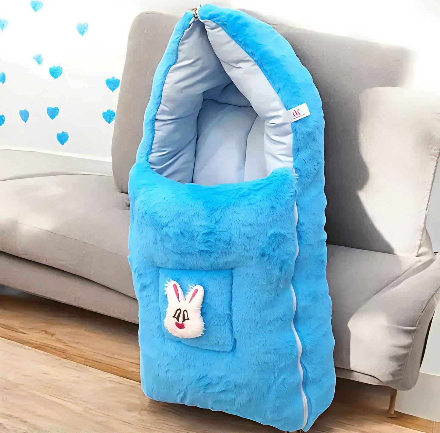 Baby Sleeping Bag – Soft Fur & Cotton Inner, Blue Color, Zipper Closure, Warm & Cozy for 0–12 Months