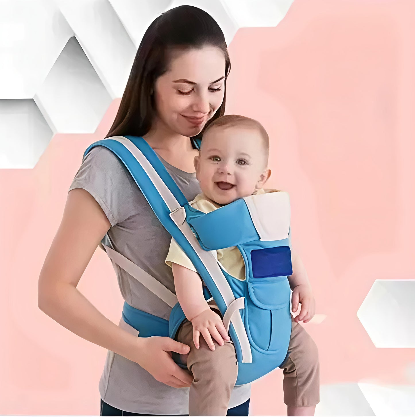4 in 1 Ergonomic Sky Blue Baby Carrier – Front & Back Carry, Breathable Mesh, Adjustable Straps, Lightweight Design (Up to 24 Months)