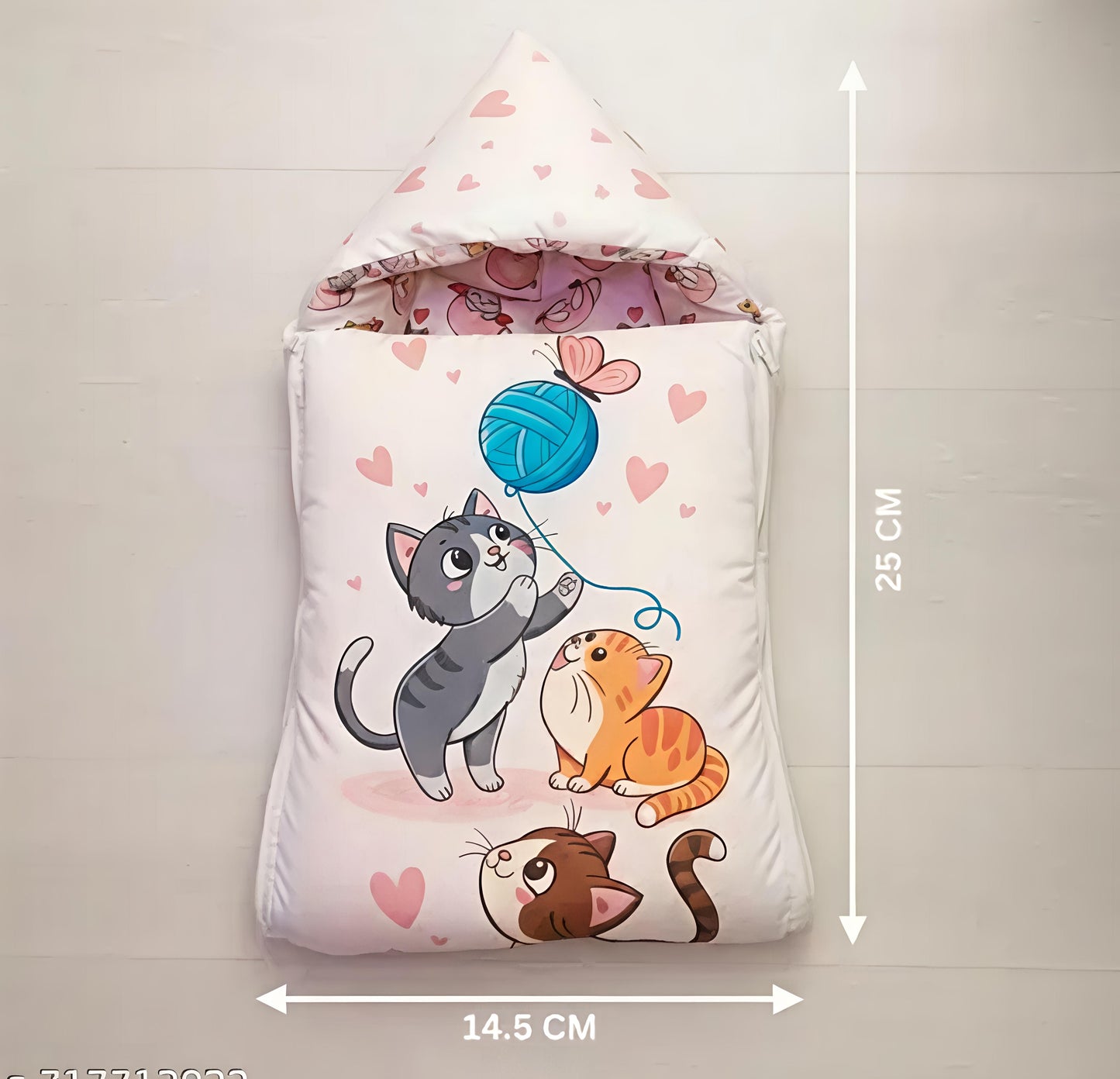 Baby Cotton Sleeping Bag cum Bed – Soft Printed Fabric, Foldable Design, Zipper Closure, Cute Cat Print (0–12 Months)