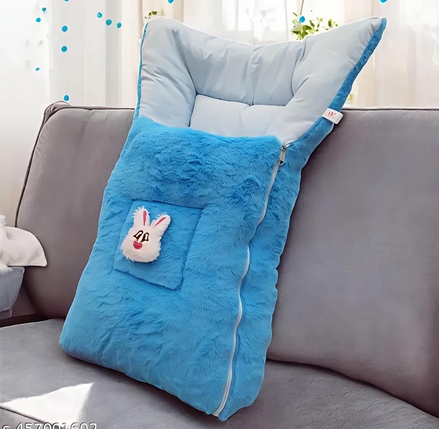 Baby Sleeping Bag – Soft Fur & Cotton Inner, Blue Color, Zipper Closure, Warm & Cozy for 0–12 Months